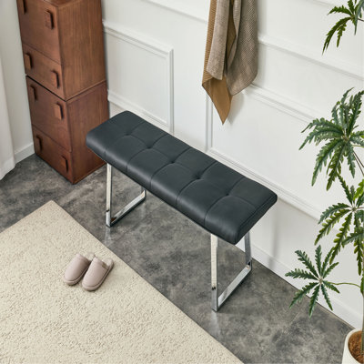 Banc de salle à manger pour 2-3 personnes, banc rembourré en cuir de qualité supérieure, coussin éponge à haute résilience, poutre en métal renforcée au centre du coussin, pieds arqués galvanisés (ensemble de 1)