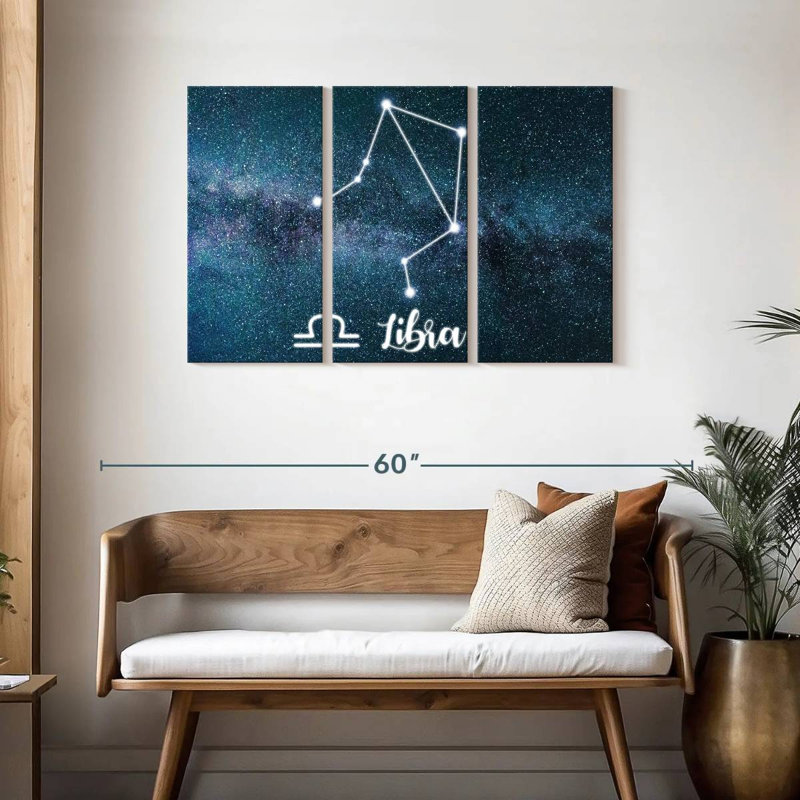 «Libra Zodiac Constellation», ensemble de 3 impressions sur toile par Luna, H 28 po x l 45 po x P 1,25 po