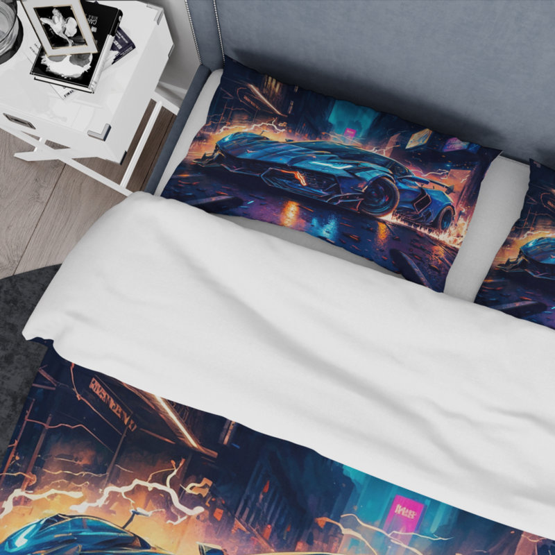 Ensemble de housse de couette en microfibre / polyester bleu et noir Exotic Car Velocity II