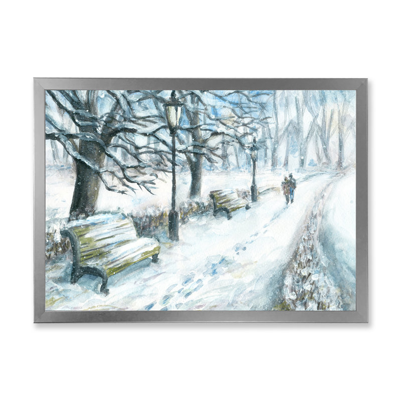 Winter Park At Christmas - reproduction de cadre flottant sur toile, H 8 po x l 12 po x P 1 po, Cadre photo argenté