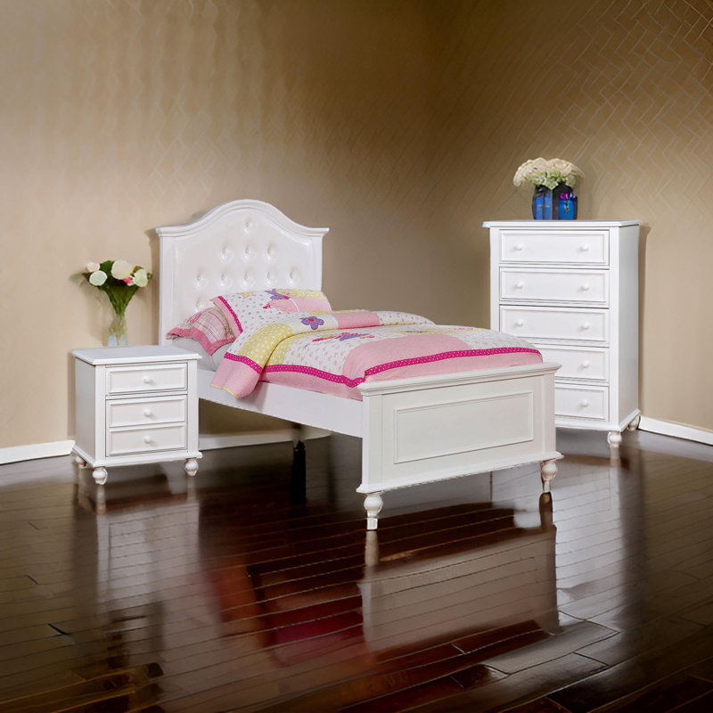 Ensemble de chambre d'enfant pour lit double 3 pièces Aure, tête de lit capitonnée courbée, blanc
