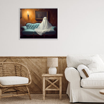 Ghost on Spooky Blue Couch, estampe numérique, design par LSR Design Studio
