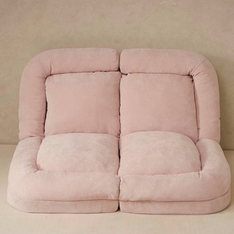 Convertible Fold-Out Double Sofa Bed, Pink Fabric