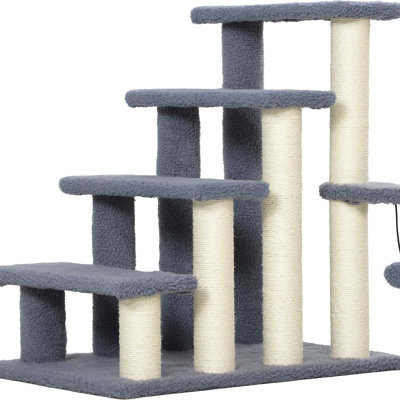 Cat Steps , 4 Levels With Scratching Posts, Hanging And Side Step For Kitten Lovers Up To 10lbs Pet Cats, Gray Hue