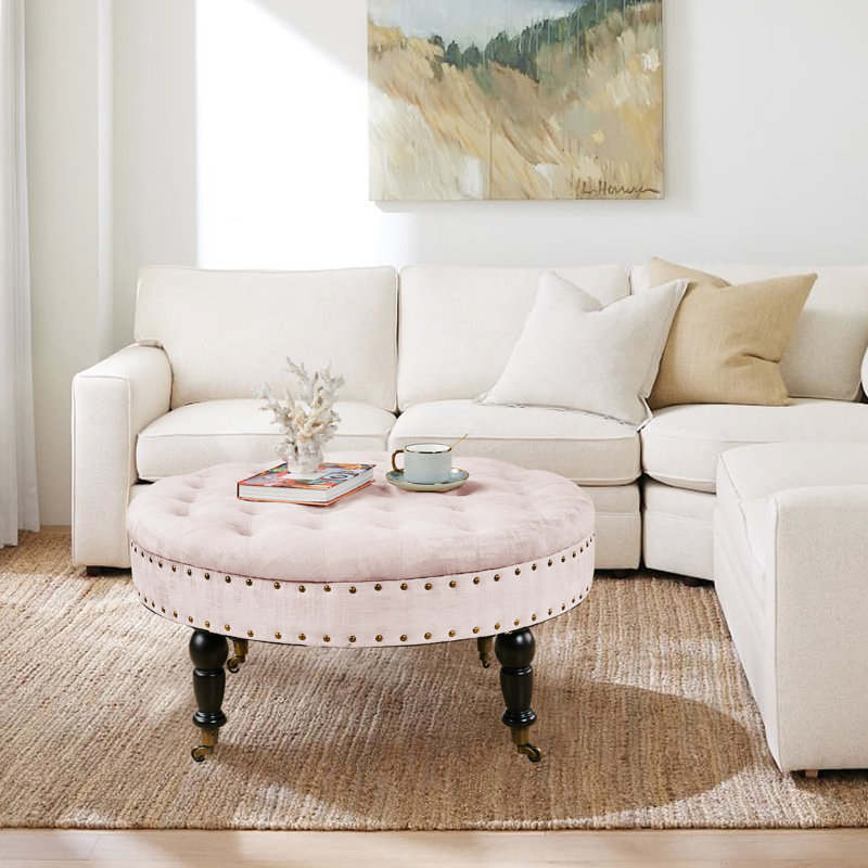 Laforge Velvet Ottoman, Pink Velvet
