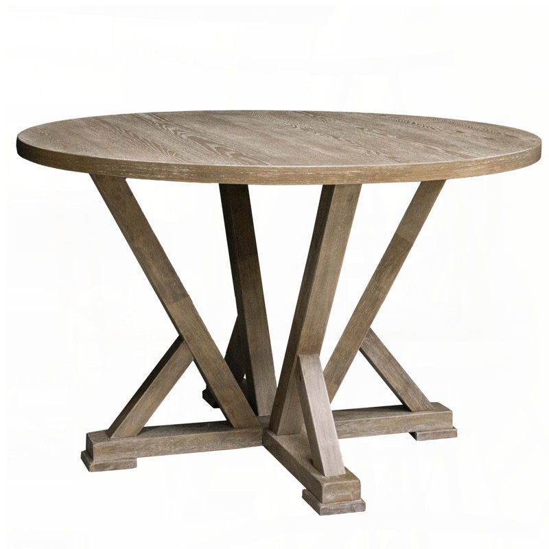 Modern Farmhouse Round Dining Table - Solid Rubberwood, 45.7" for 4-6