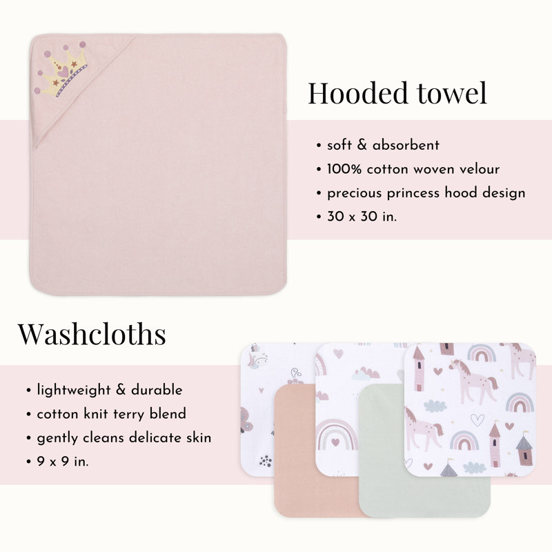 Enchanted Dreams 6 Pc Gift Set - Hooded Towel & 5pc Wash Cloths