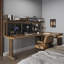 Noyer clair + bureau en bois massif en forme de L noir + fer-1126092181-1126092171