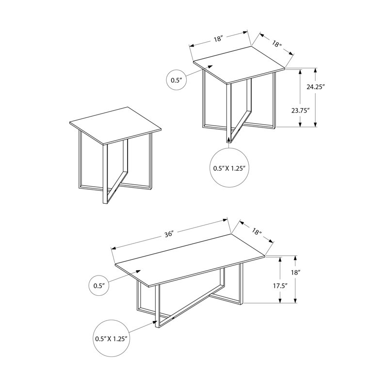 Élégante table 3 pièces avec stratifié en pierre crème et métal noir, tables de bout rectangulaires assorties, finition de décor de salon, pieds en métal, tables pour