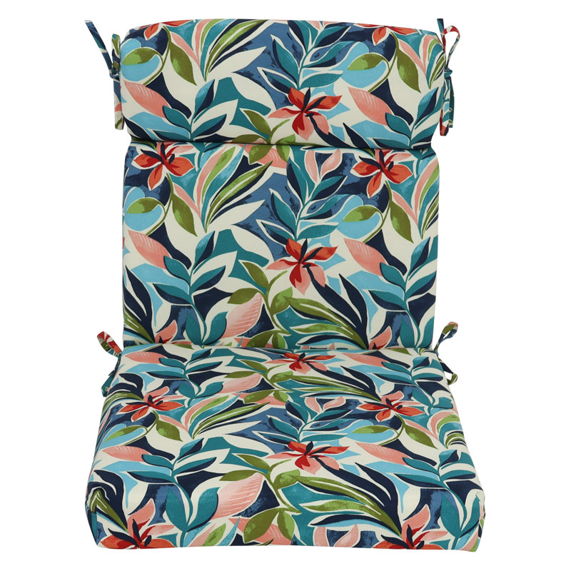 Outdoor Seat/Back Chair Cushion, Ivory/Blue/Somap Multi Floral, 20" W x 20" D