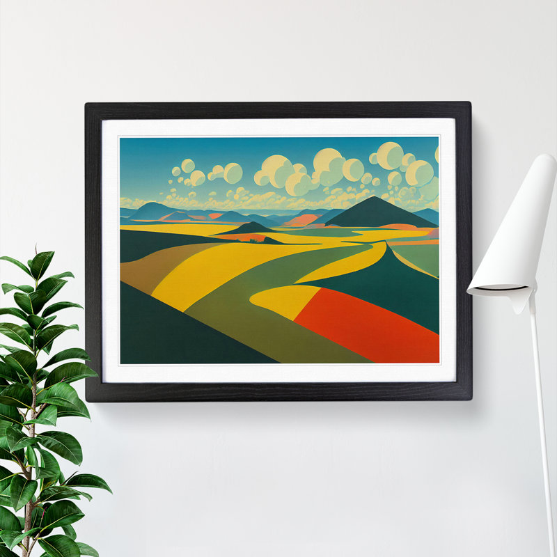 Abstract Meadow Landscape Vol.2 - Single Picture Frame Print, 46cm H x 64cm W x 2cm D, Black