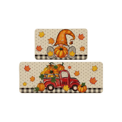  Bath Mat Rugs Fall Pumpkin Maple Leaf Floor Mat Two Piece Set Halloween Thanksgiving Decorative Floor Mat Bathroom Kitchen Mat Porch Carpet Long Strip Foot Mat Entrance Mat