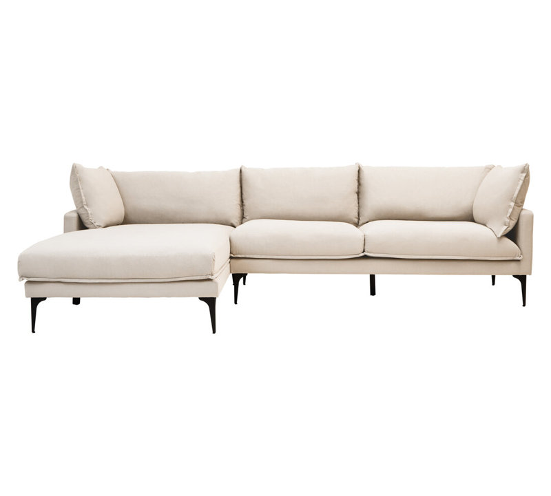 4 Seater Linen Sofa & Chaise, Cream