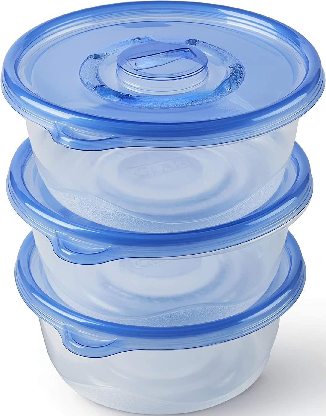 Food Storage Bowls With Lids 4 Pairs Blue 6 Stackable Set FREE