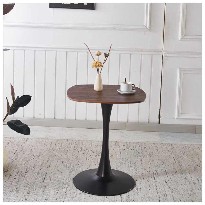 27.36 Inch Modern Walnut Dining Table - Compact Small Space Dining Table with Sturdy MDF & Metal Construction, Black & Dark Walnut