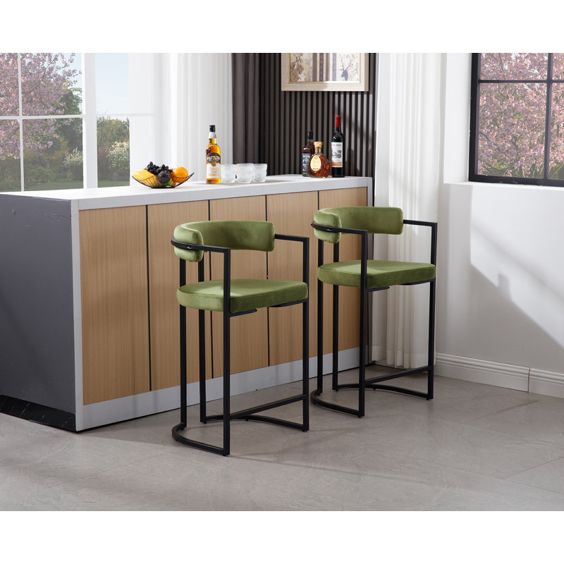 Beatryce Upholstered Counter Stool with Metal Frame, Green