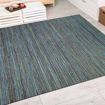 Tapis rayé bleu sarcelle à tissage plat bleu sarcelle Ellenton