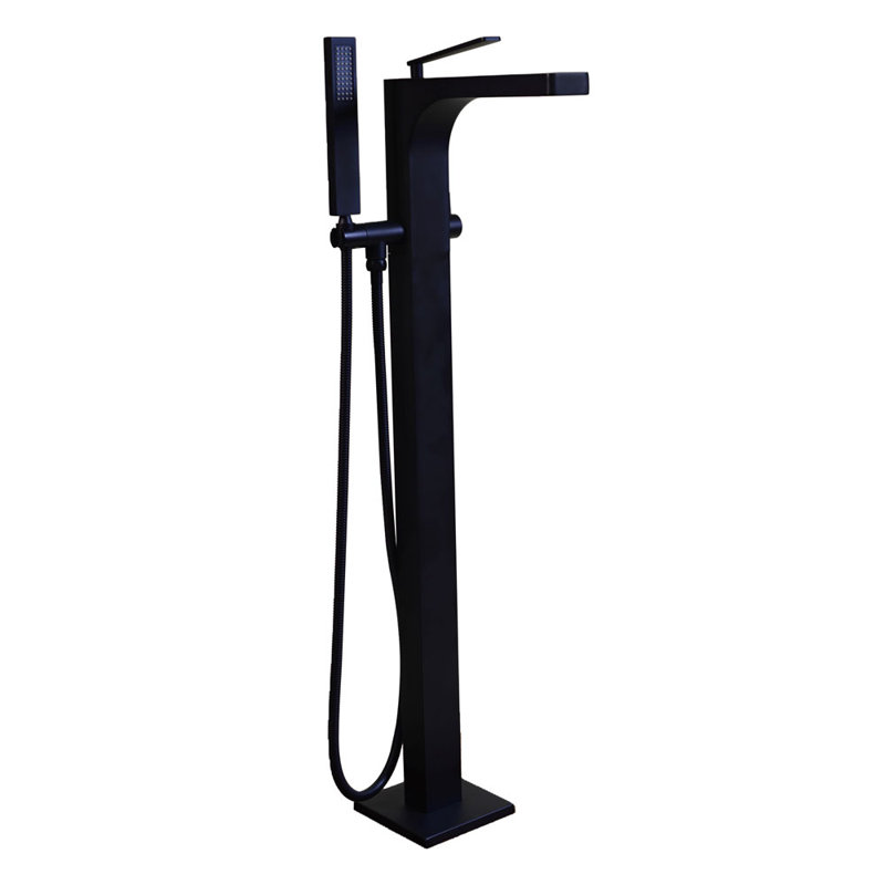 39" Floor Mount Freestanding Ultra High Flow Tub Filler with Sleek Handheld Shower, Matte Black