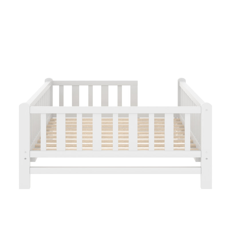 Lit simple pour enfant avec garde-corps et 2 tiroirs, Blanc