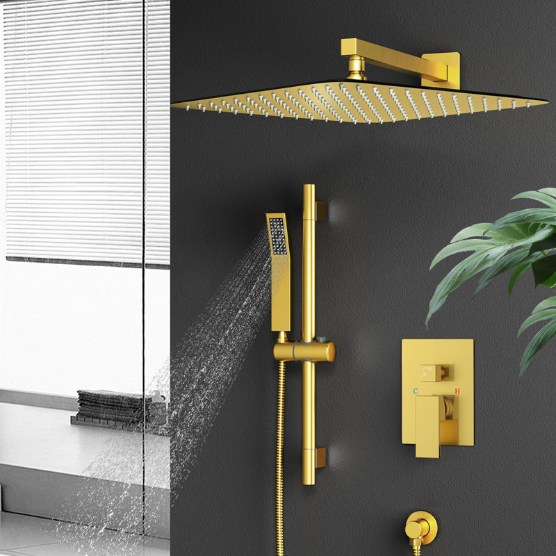 12 Inch High Pressure Shower Heads And Handheld Spray Combo Set, Brushed Gold