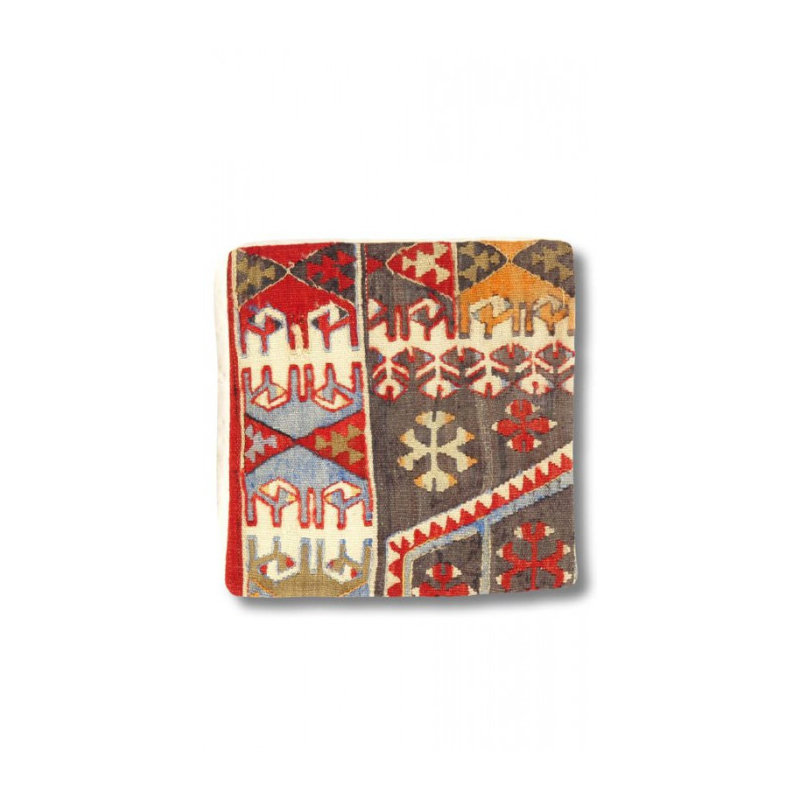 Wool Square Pillow Cover & Insert, Red/Brown/Blue/Orange Southwestern
