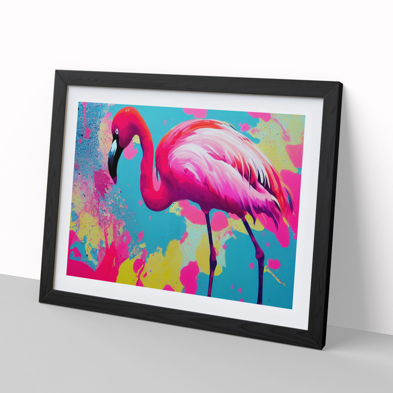 Flamingo Splash Vol.3 Abstract 1 Piece Single Picture Frame Painting, 25cm H x 34cm W x 2cm D, Black