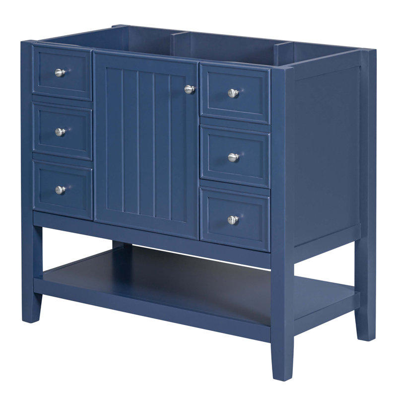 36" Blue Painted Freestanding Bathroom Vanity Cabinet with Drawers