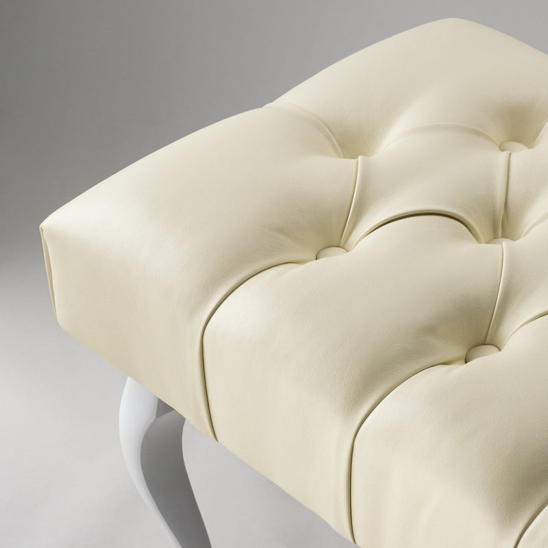 Genuine Leather Upholstered Bench, 40cm H x 120cm W x 30cm D, Beige/White