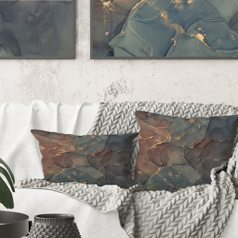 Gris et brun, art abstrait en marbre - Coussin décoratif imprimé moderne 1