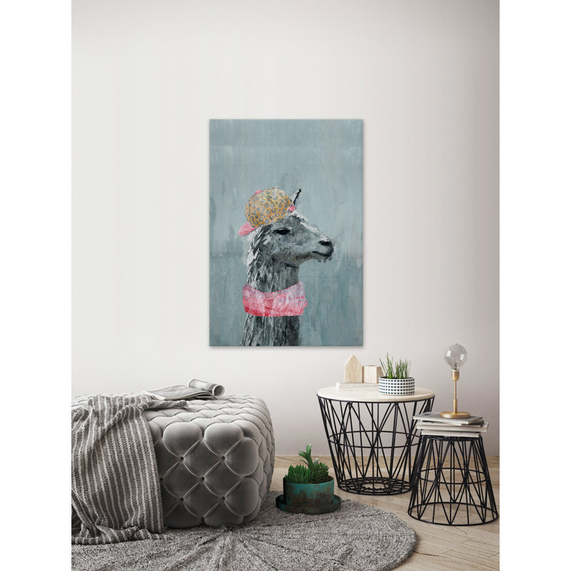 Hip-hop Llama - Wrapped Canvas Painting, Light Blue/Pink/Yellow, 30cm H x 20cm W x 3.81cm D