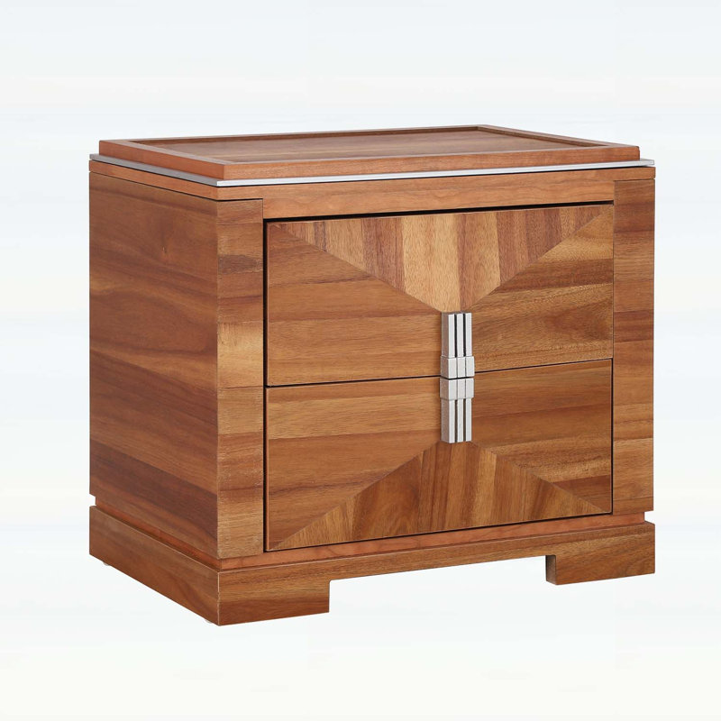 Table de chevet moderne à 2 tiroirs, Marron clair