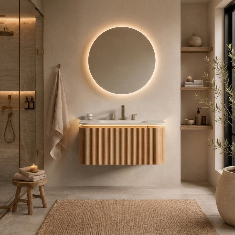 Meuble-lavabo flottant avec lavabo en pierre fritté intégré, 36