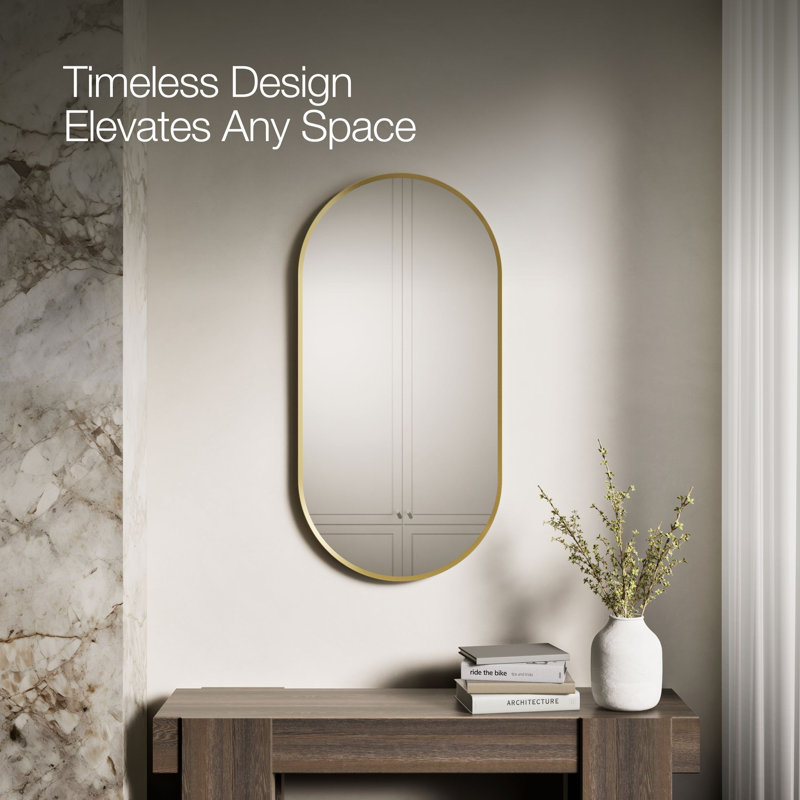Essential Decorative Bathroom / Vanity Mirror, Moderne Brushed Gold, 40" x 20"