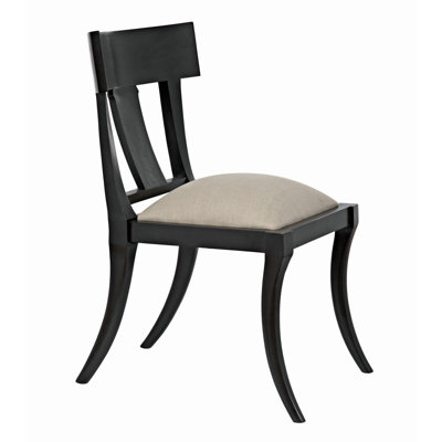 Noir Athena Off White Canvas Upholstered Slat Back Side Chair