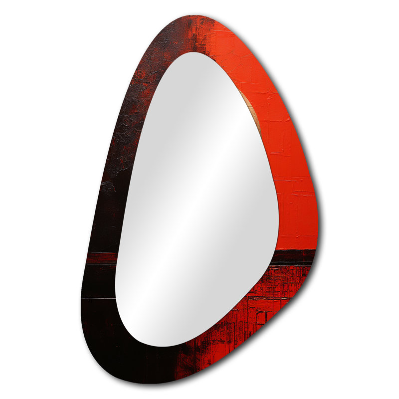 Sphère écarlate de lune or rouge et rouge d'Erasme - grand miroir de forme irrégulière lune, décoration murale asymétrique rouge unique