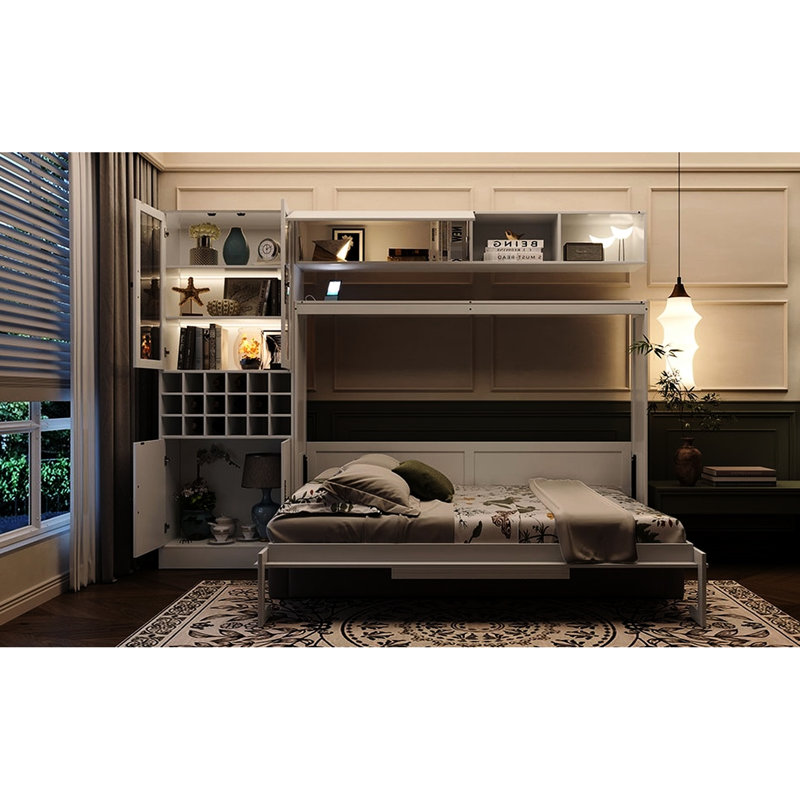 Lit double blanc et tablettes - peu encombrant, convient aux petites et grandes pièces, pratique, Lit double, Blanc