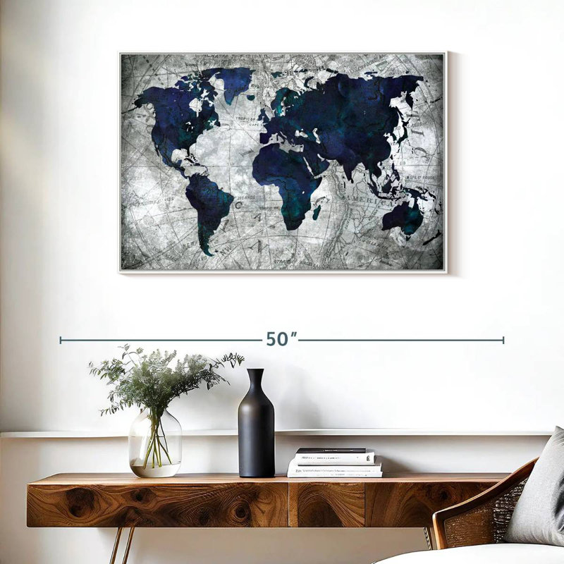 Carte du monde, 37 po x 25 po, Cadre flottant blanc