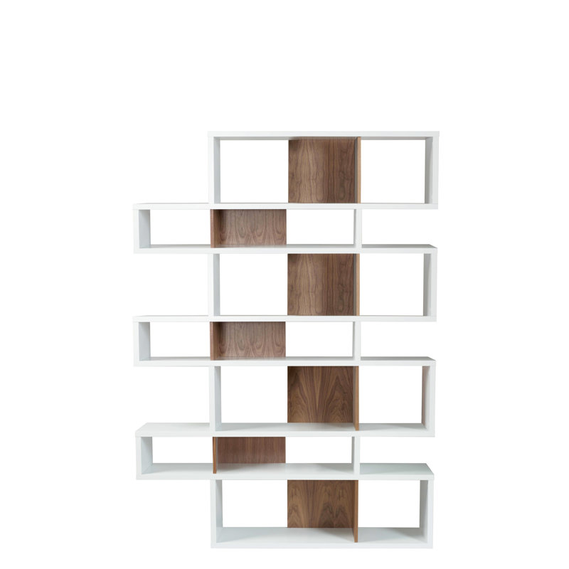 Geometric Bookcase, Pure White and Walnut