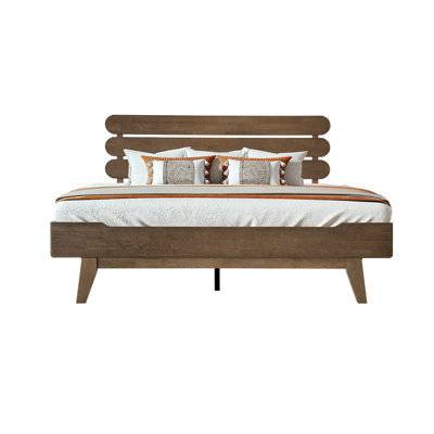 Full Size Solid Wood Platform Bed Frame with Headboard & Footboard, 12 Strong Slats Structure, Metal Legs, Anti-Slip & Noise-Free, Easy Assembly, No Box Spring Needed, Barnwood Finish