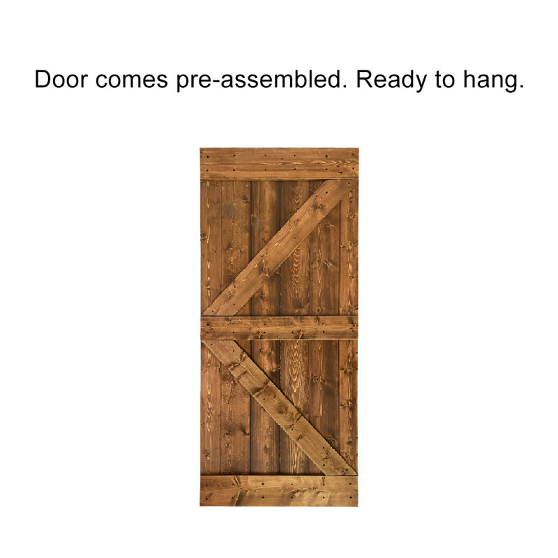 Porte de grange à panneaux en bois et métal K Series sans trousse de quincaillerie d'installation, Noyer, H 38 po x l 84 po