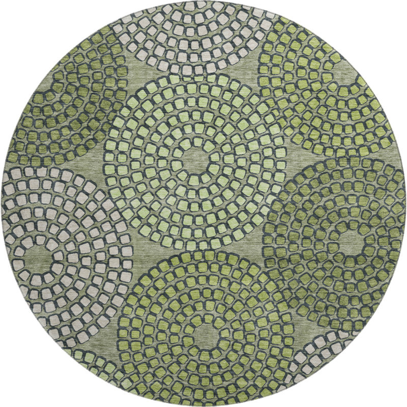 Premium Machine Washable Prisco Olive Rug, Round 8'