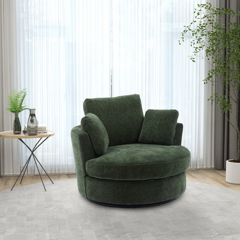 40" W Dahlonega Slipcovered Swivel Barrel Chair, Green Chenille, 33.6'' H x 40'' W x 35'' D
