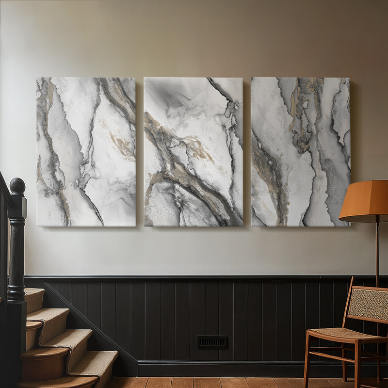 «Abstract Ink Fantasy I», toile tendue sur mesure - 3 pièces, H 12 po x l 24 po