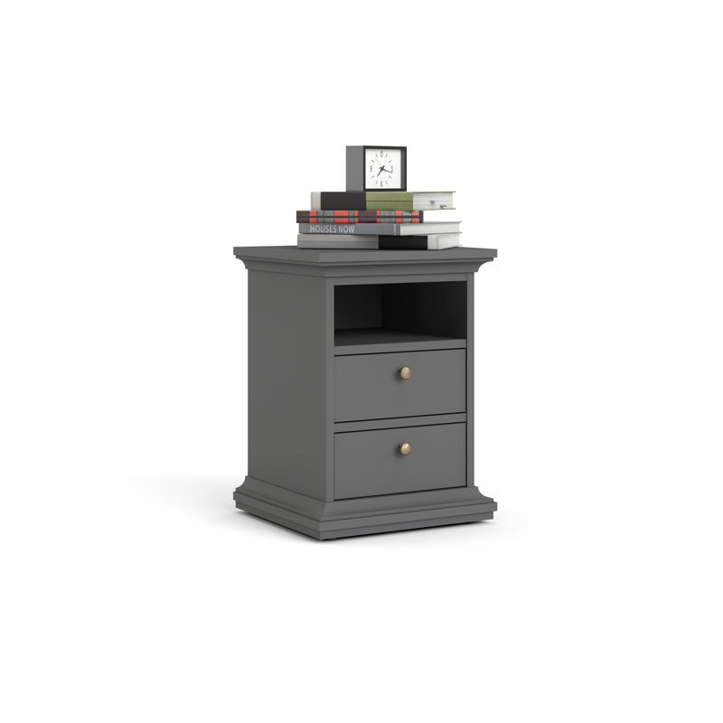 DeKalb 43.6cm W Plywood / Laminate Board Bedside Table, Dark grey