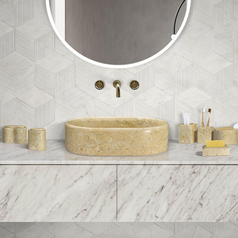 Lavabo de salle de bain en marbre naturel 23,6 po - fait à la main, finition polie, 4 variations de couleur, design luxueux, marbre véritable, 23,6 po x 15,7 po x 5,9 po