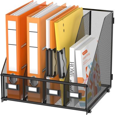 Desk Organizers Metal Magazine File Holder with 4 Vertical Compartments