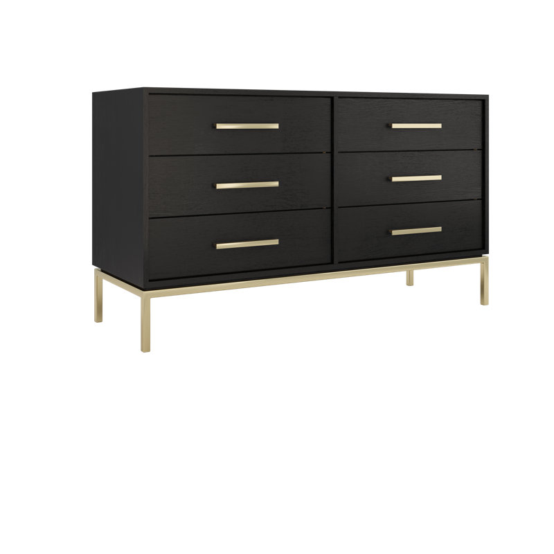 Rift White Oak Double Drawer Bath Vanity, Classic Black, Satin Gold, 60"