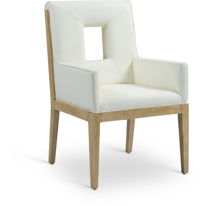 Fauteuil de salle à manger Flore, Cuir crème végétalien, Naturel