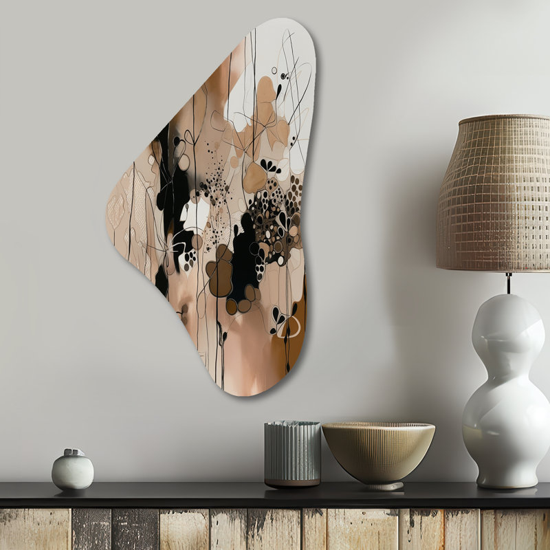 Brun et noir, liberté artistique I - art mural asymétrique en forme de Boomerang abstrait, H 31 po x l 17 po x P 1 po