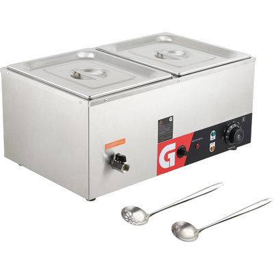 Commercial Food Warmer - 2 * 10.5QT Generous Capacity, 1200W Electric Steam Table, Stainless Steel